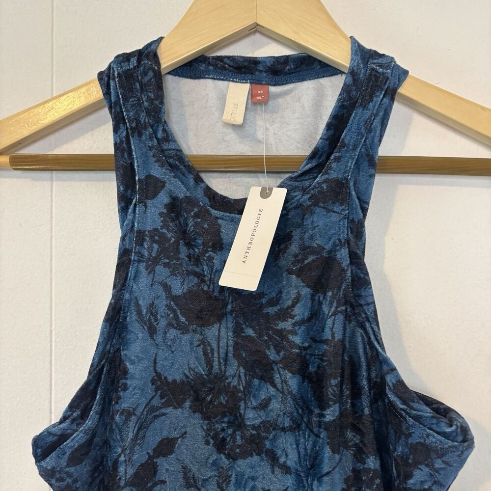 NWT Anthropologie Pilcro XS Velvet Racerback Tank Blue Floral Whimsigoth Witchy - Picture 4 of 13